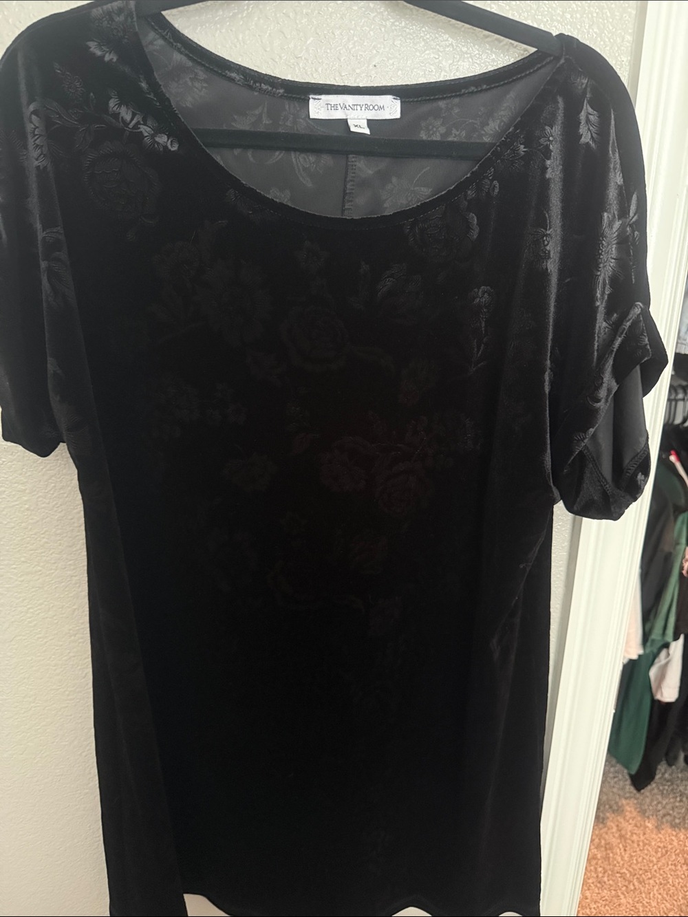 The Vanity Room Black Velvet Burnout Floral Mini Dress